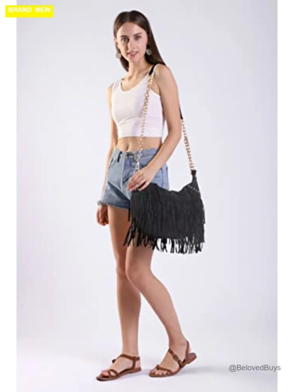 Faux Suede Leather Hobo Cross Body Chain Shoulder Bag Satchel